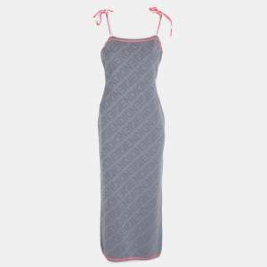 Fendi Blue Logo Print Knit Sleeveless Midi Dress M