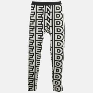 Pre Owned Fendi Black Logo Print Crepe Leggings XS