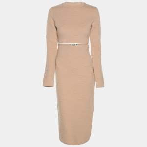 Pre Owned Fendi Beige Knit Cropped Top and Skirt Set S