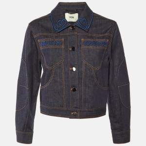 مملوكة مسبقًا Fendi Dark Blue Denim Heart Embroidered Jacket S