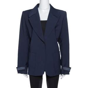 Pre Owned Fendi Navy Blue Wool Blend Striped Cuff Detail Tailored Blazer XL