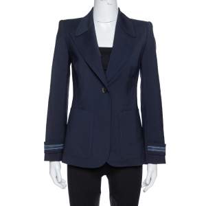 Pre Owned Fendi Navy Blue Wool Blend Striped Cuff Detail Tailored Blazer S