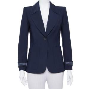 Pre Owned Fendi Navy Blue Wool Blend Striped Cuff Detail Tailored Blazer S