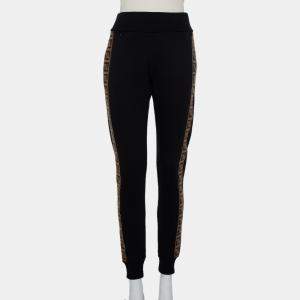 مملوكة مسبقًا Fendi Black Knit Logo Band Strip Detail Jogger Pants M