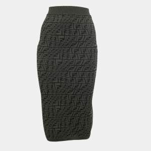 Fendi Green Zucca Monogram Intarsia Knit Pencil Skirt XS