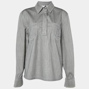 Pre Owned Fendi Grey Cotton Half Button Top S