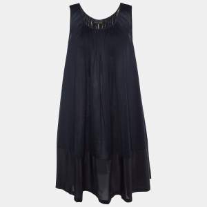 Fendi Black Cotton & Silk Trim Sleeveless Shift Dress L
