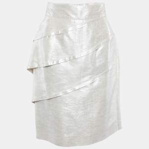 Fendi Vintage Gold Lurex Silk Tiered Mini Skirt M