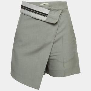 Fendi Grey Mohair Blend Asymmetric Layered Shorts XS