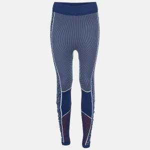 Pre Owned Fendi Dark Blue Logo Pattern Jersey Seamless Leggings L/XL
