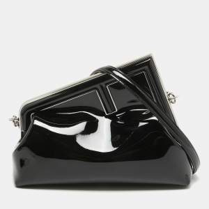 Pre Owned Fendi Black Patent Leather Midi First Bag
