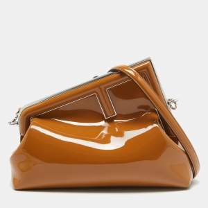 Pre Owned Fendi Brown Patent Leather Fendi First Midi Shoulder Bag
