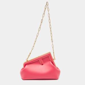 Fendi Pink Leather Small Fendi First Clutch