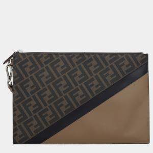 Fendi Brown FF Diagonal Flat Wristlet Clutch