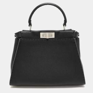 Fendi Black Selleria Leather Medium Iconic Peekaboo Top Handle Bag