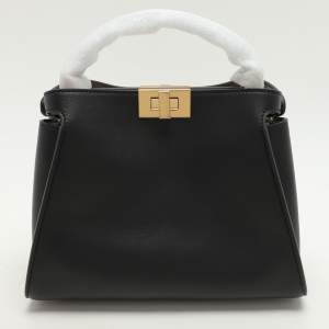 Pre Owned Fendi Black Leather Peekaboo Iconic Essentially Top Handle Bag