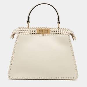 Fendi Off White Leather Medium Peekaboo ISeeU Top Handle Bag