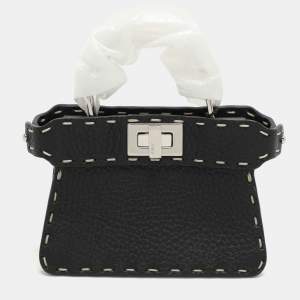 Fendi Black Selleria Leather Micro Peekaboo Top Handle Bag