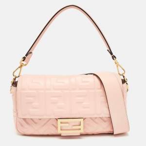 Fendi Pink Zucca Embossed Leather Medium Baguette Bag