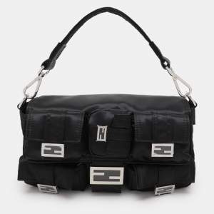 Fendi Black Nylon Multipocket Baguette Bag
