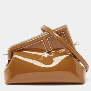 Pre Owned Fendi Brown Patent Leather Midi First Bag