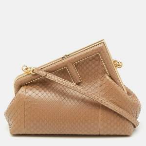 Fendi Beige Python Small First Clutch Bag