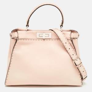 Fendi Beige Selleria Leather Medium Peekaboo Top Handle Bag