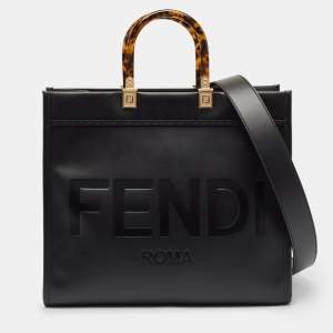 Pre Owned Fendi Black Leather Medium Sunshine Shopper Tote