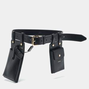 Fendi Black Glacier Leather Utility Pouch Belt Bag