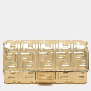 Fendi Gold Zucca Embossed Leather FF Flap Continental Wallet