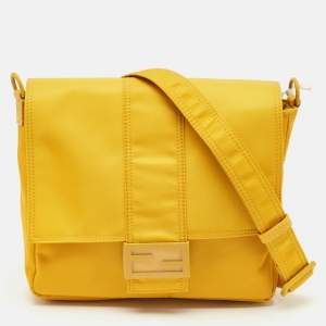 Fendi Yellow Nylon Medium Baguette Messenger Bag