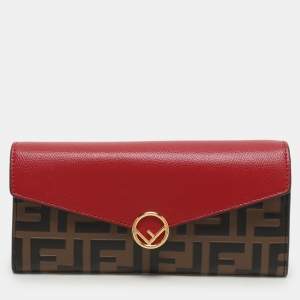 Fendi Red/Brown Zucca Leather F is Fendi Continental Wallet