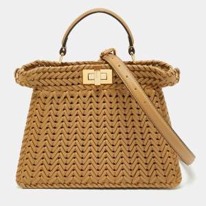 Fendi Beige Leather Small Braided Peekaboo ISeeU Top Handle Bag