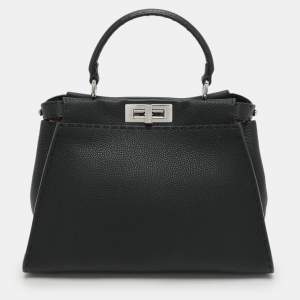 Fendi Black Selleria Leather Medium Peekaboo Top Handle Bag