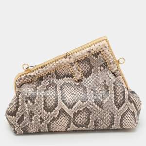 Fendi Pink/Brown Python and Leather Small First Clutch