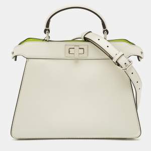 Pre Owned Fendi White Leather Small Peekaboo ISeeU Top Handle Bag