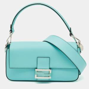 مملوكة مسبقًا Fendi x Tiffany & Co. Blue Leather Sterling Silver Medium Baguette Bag