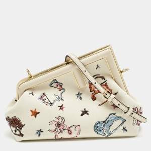 Pre Owned Fendi Light Beige Canvas Astrology Small First Shoulder Bag