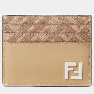 Pre Owned Fendi FF Squared Beige Leather Cardholder