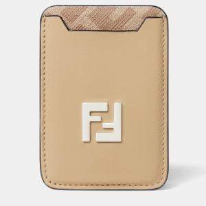 Pre Owned Fendi FF Squared MagSafe Beige Leather Caldholder