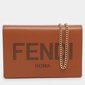 Pre Owned Fendi Brown Leather Medium Wallet On Chain