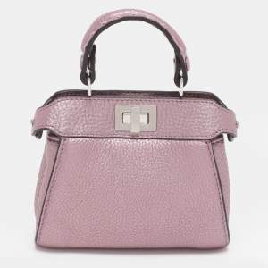 Pre Owned Fendi Purple Leather Nano Peekaboo Crossbody Bag