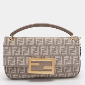 Pre Owned Fendi Beige Zucchino Velvet Phone Baguette Bag