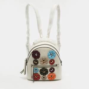 مملوكة مسبقًا Fendi Flowerland White Leather Backpack