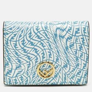 Pre Owned Fendi F is Fendi Blue/White Vertigo Leather Bifold Wallet