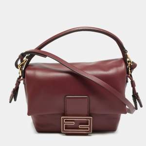 مملوكة مسبقًا Fendi Mama Baguette Drawstring Burgundy Leather Shoulder Bag