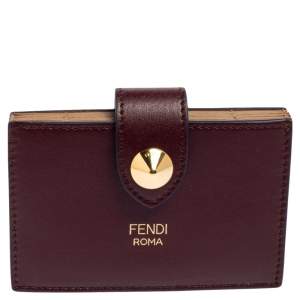 Pre Owned Fendi Burgundy Leather Single Stud Multiple Card Holder