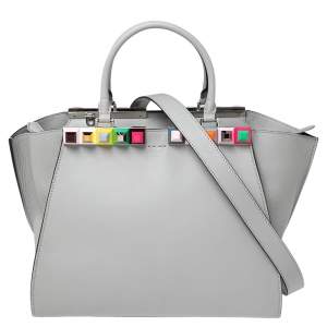 Fendi Grey Leather 3Jours Studded Tote