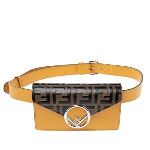 Fendi Mustard/Tobacco Zucca Leather Kan I F Belt Bag