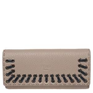 مملوكة مسبقًا Fendi Beige Selleria Leather Whipstitch Flap Continental Wallet